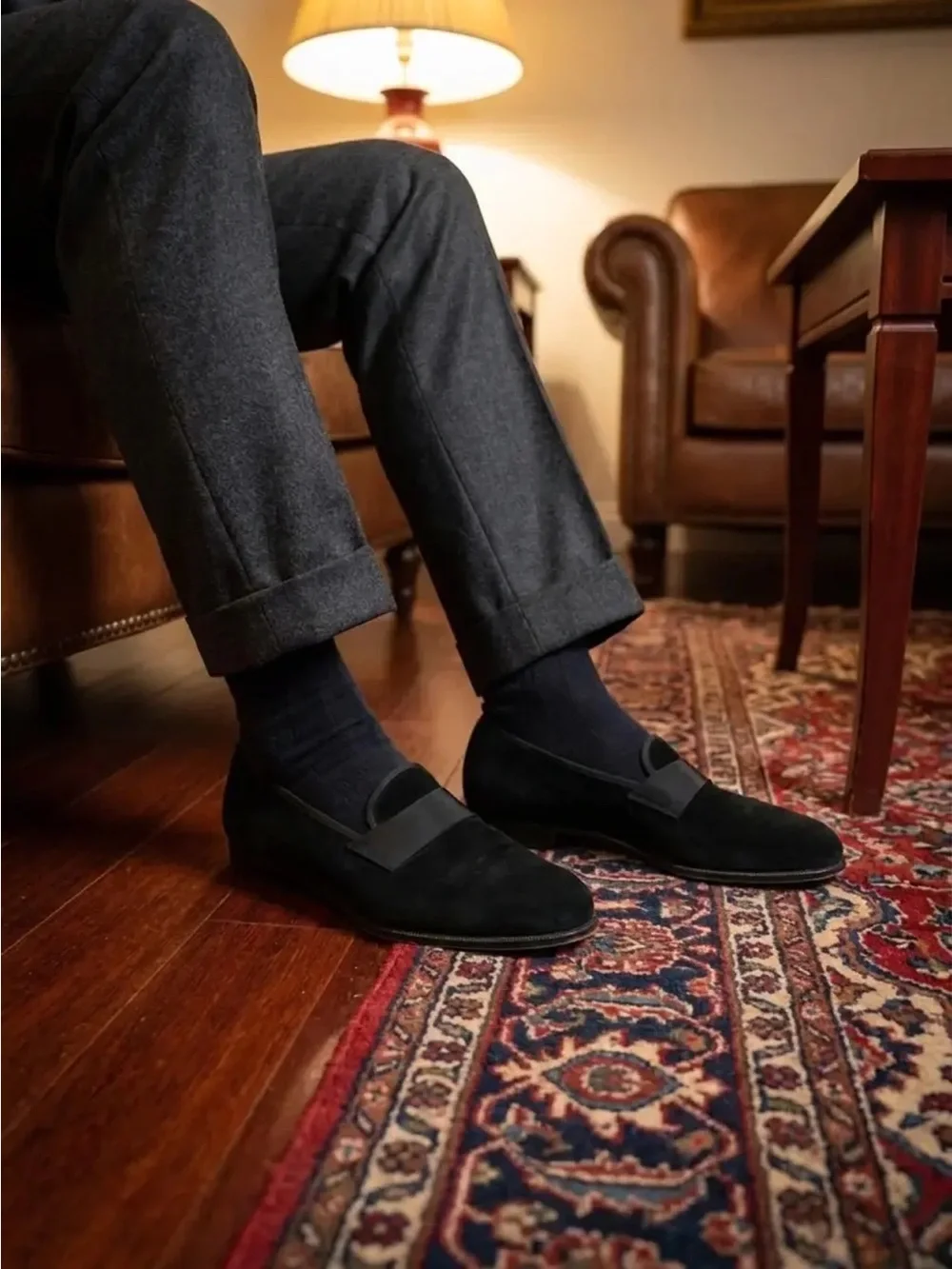 ferragamo made in Italy Men's Black Suede Loafers - Classic Slip-On Dress Shoe